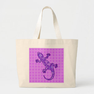 Tribal batik Gecko - Violett und Amethyst lila Jumbo Stoffbeutel