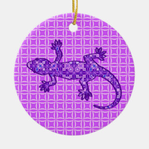 Tribal batik Gecko - Violett und Amethyst lila Keramikornament