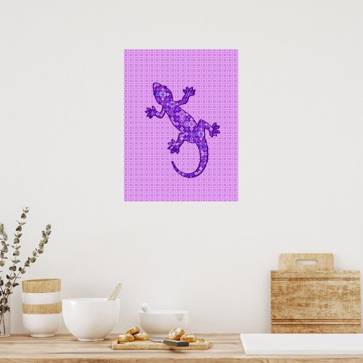 Tribal batik Gecko - Violett und Amethyst lila Poster (Küche)