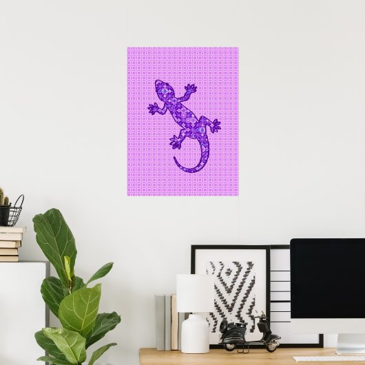 Tribal batik Gecko - Violett und Amethyst lila Poster (Heimbüro)