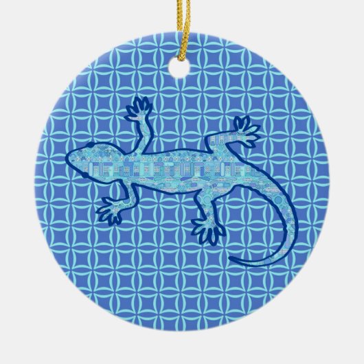 Tribal batik Gecko - Weiches denim blau Keramik Ornament (Vorne)