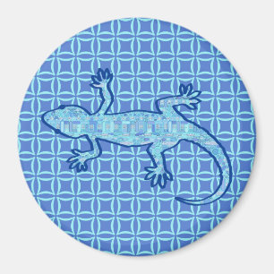 Tribal batik Gecko - Weiches denim blau Magnet