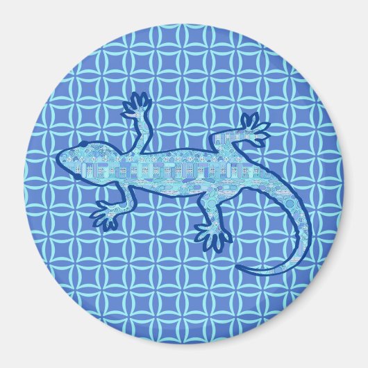 Tribal batik Gecko - Weiches denim blau Magnet (Vorne)
