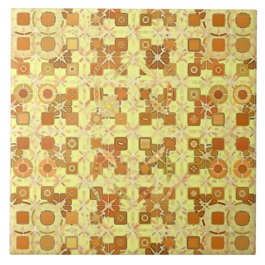 Tribal Batik - goldgelb, braun und braun Fliese (Vorderseite)