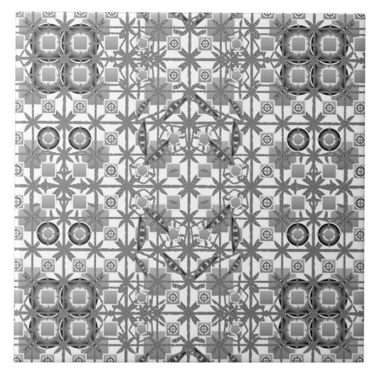 Tribal Batik - grau / grau, schwarz und weiß Fliese (Vorderseite)