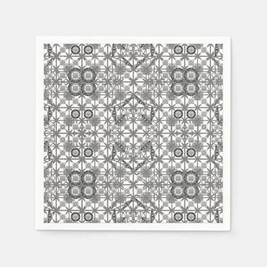 Tribal Batik - grau / grau, schwarz und weiß Serviette (Vorderseite)