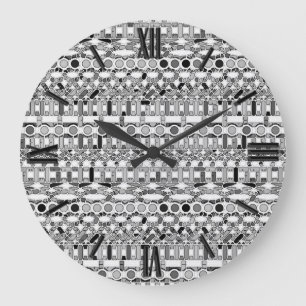 Tribal Batik - Grautöne Große Wanduhr
