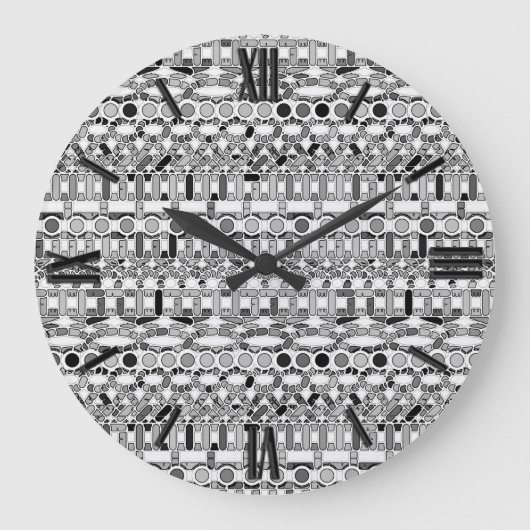 Tribal Batik - Grautöne Große Wanduhr (Vorderseite)
