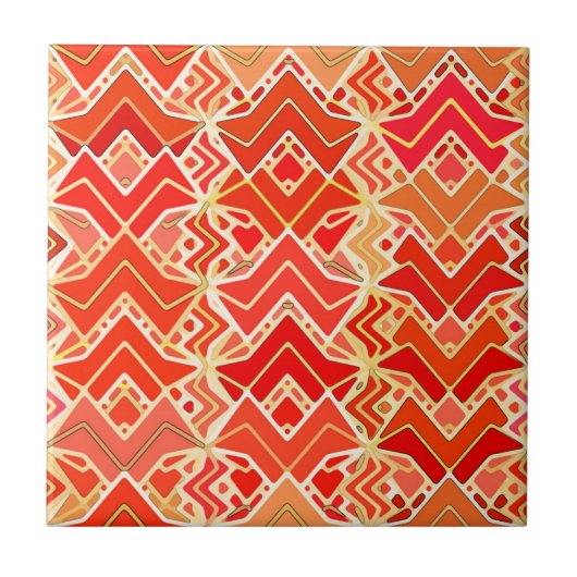 Tribal Batik in Mandarin und Light Orange Fliese (Vorderseite)