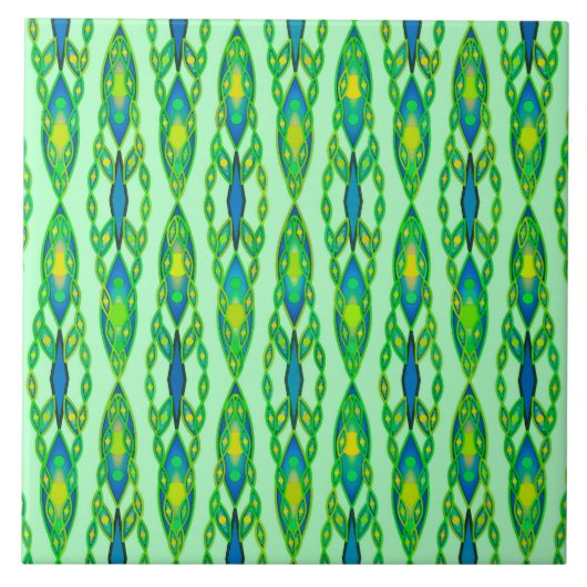 Tribal Batik - Mint, Smaragdgrün und blau Fliese (Vorderseite)