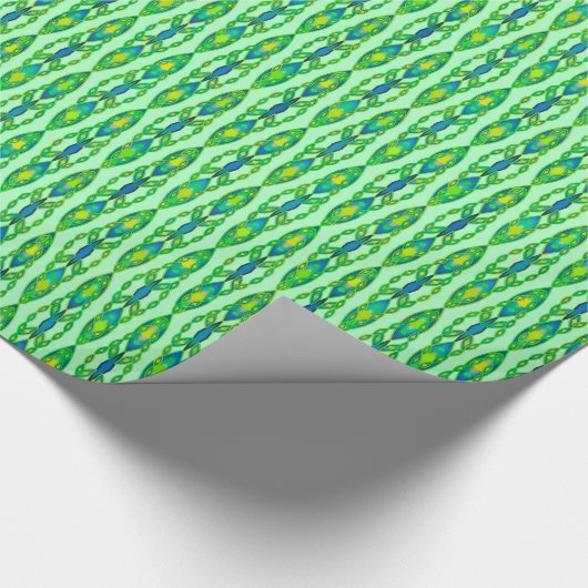 Tribal Batik - Mint, Smaragdgrün und blau Geschenkpapier (Ecke)
