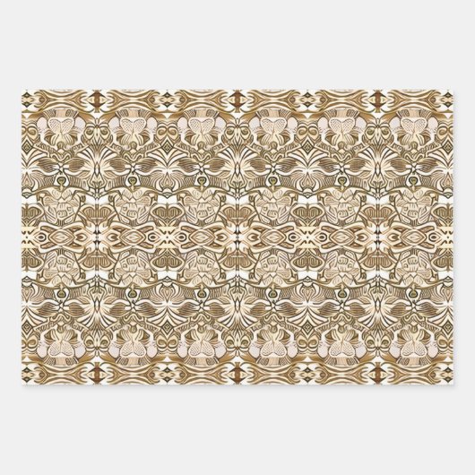 Tribal Batik Muster in Coffee Brown und Beige Geschenkpapier Set (Vorderseite)
