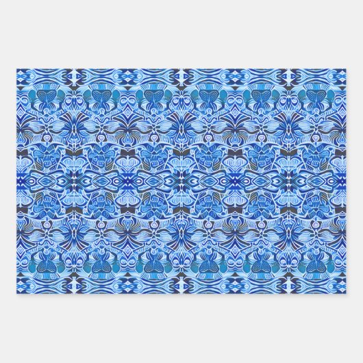 Tribal Batik Muster in Indigo Blau und Weiß Geschenkpapier Set (Vorderseite)