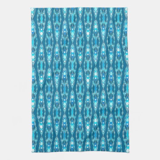 Tribal Batik - Ocean Blue und Aqua Geschirrtuch (Vertikal)