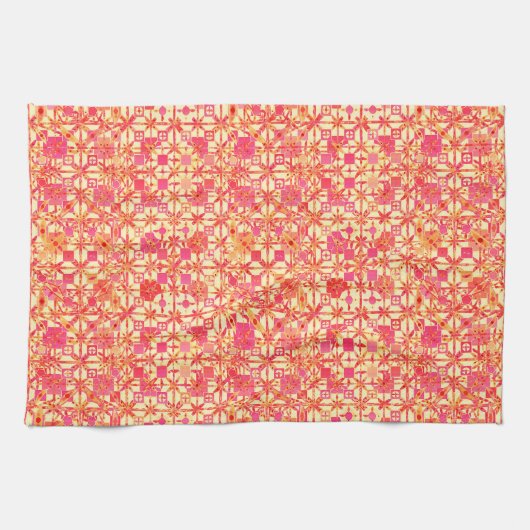 Tribal Batik - orange, korallenrosa und fuchsia Geschirrtuch (Horizontal)