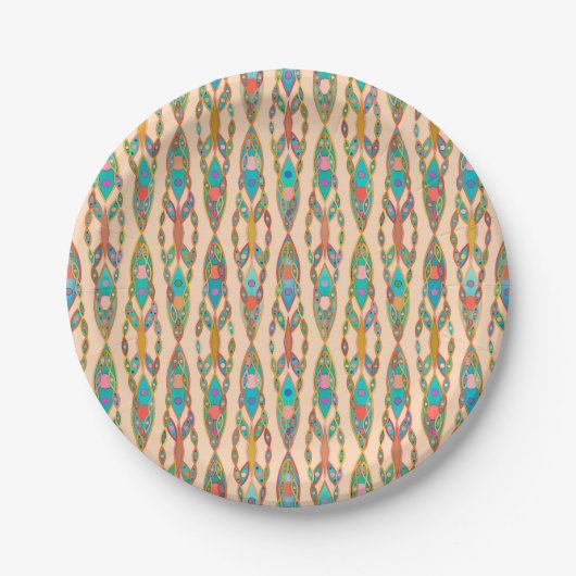 Tribal Batik - Pfirsichrosa und Türkis Pappteller (Vorderseite)