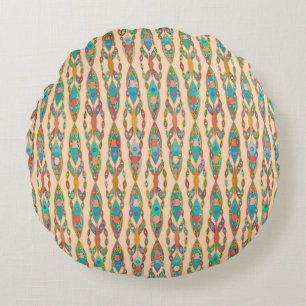 Tribal Batik - Pfirsichrosa und Türkis Rundes Kissen