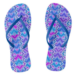 Tribal Batik Print, Blau, Violet und Weiß Badesandalen