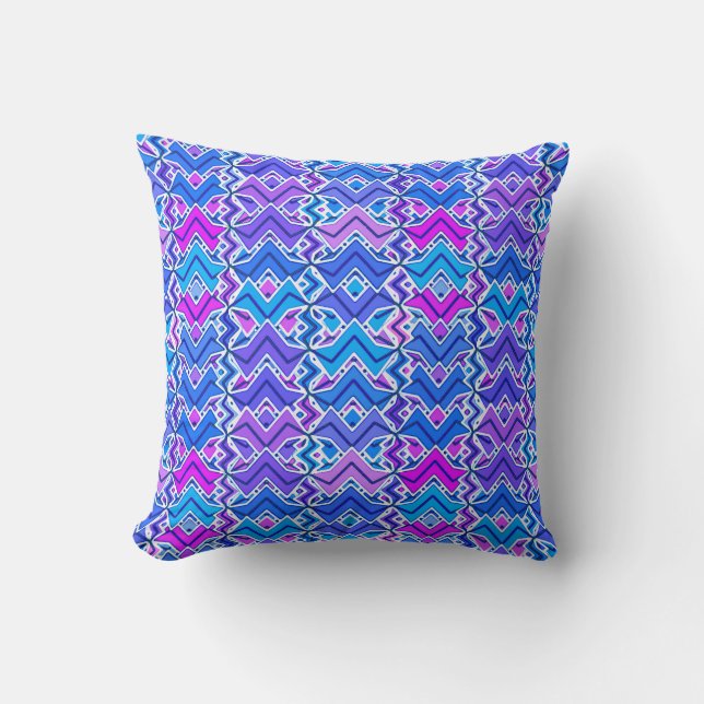 Tribal Batik Print, Blau, Violet und Weiß Kissen (Vorderseite)