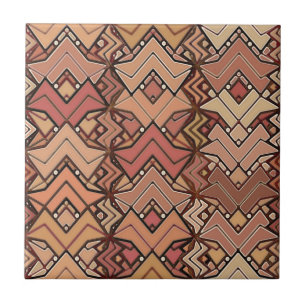 Tribal Batik Print, Braun, Rost und Erdton Fliese