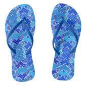 Tribal Batik Print, Cobalt und Cerulean Blue Badesandalen (Fußbett)