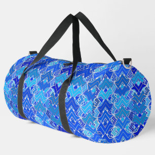 Tribal Batik Print, Cobalt und Cerulean Blue Duffle Bag