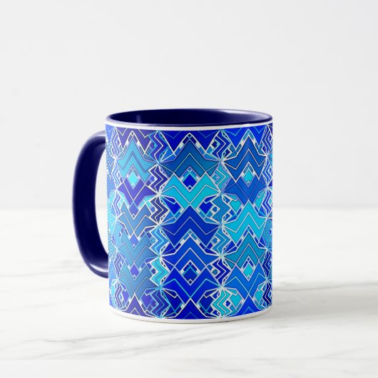 Tribal Batik Print, Cobalt und Cerulean Blue Tasse (Vorderseite Links)