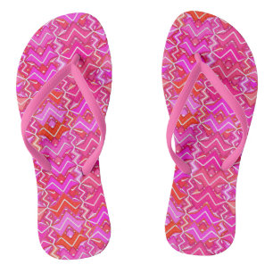 Tribal Batik Print, Fuchsia, Coral Pink und Red Badesandalen