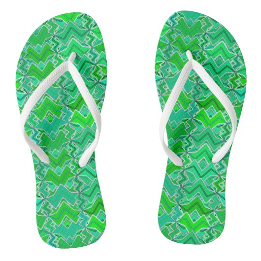 Tribal Batik Print, Jade Green und Lime Green Badesandalen (Fußbett)
