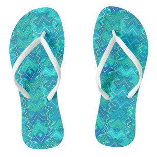 Tribal Batik Print, Türkis, Aqua und Meer Badesandalen