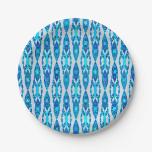 Tribal Batik - Sapphire Blue und Silver Gray Pappteller