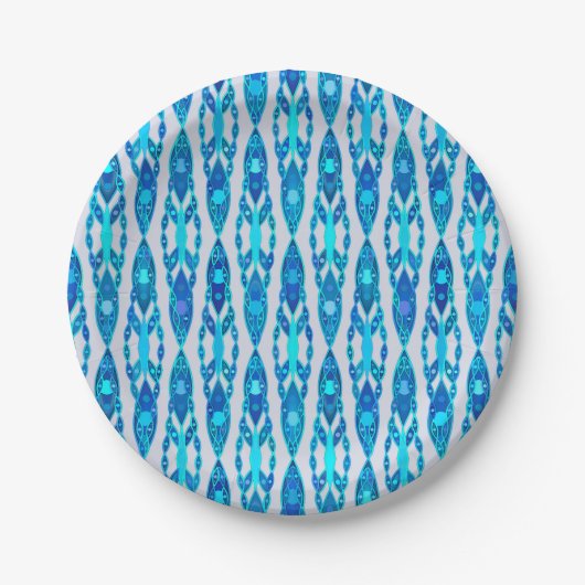 Tribal Batik - Sapphire Blue und Silver Gray Pappteller (Vorderseite)