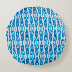 Tribal Batik - Sapphire Blue und Silver Gray Rundes Kissen