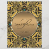 Tribal Batik Style Gold Black Aquamarin Wedding Me Menükarte (Rückseite)
