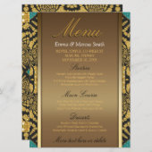 Tribal Batik Style Gold Black Aquamarin Wedding Me Menükarte (Vorne/Hinten)