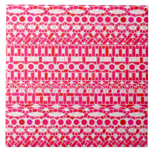 Tribal Batik - Tief rot, blau und weiß Fliese