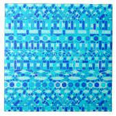 Tribal-Batik - Türkis, Aqua und Kobaltblau Fliese (Vorderseite)
