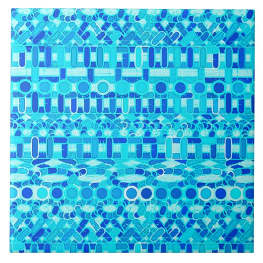 Tribal-Batik - Türkis, Aqua und Kobaltblau Fliese (Vorderseite)