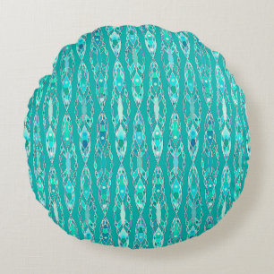 Tribal Batik - Türkis und Aquamarine Rundes Kissen