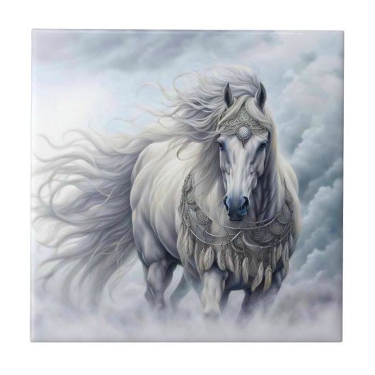 Tribal Beautiful White Horse Fliese (Vorderseite)