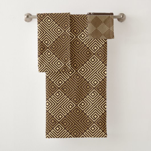 Tribal Beige Braun Minimales Muster Badhandtuch Set (Insitu)