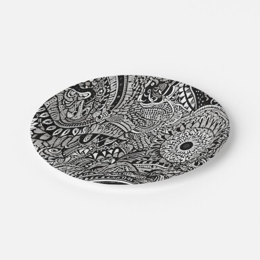 tribal black and white pappteller (Schrägansicht)