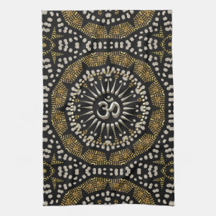 Tribal Black Gold Silver Om Mandala Tuch Banner