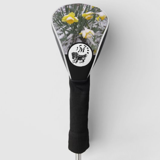 Tribal Black Iguana Silhouette Monogram w Foto Golf Headcover (Vorderseite)