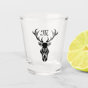 Tribal Black Stag Silhouette Monogramm Schnapsglas