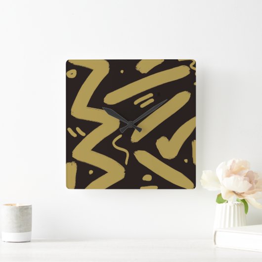 Tribal Black und Gold Quadratische Wanduhr (Zuhause)