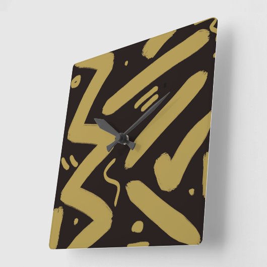 Tribal Black und Gold Quadratische Wanduhr (Winkel)