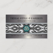 Tribal Black+White & Metallic mit Logo Business Ca Visitenkarte (Rückseite)