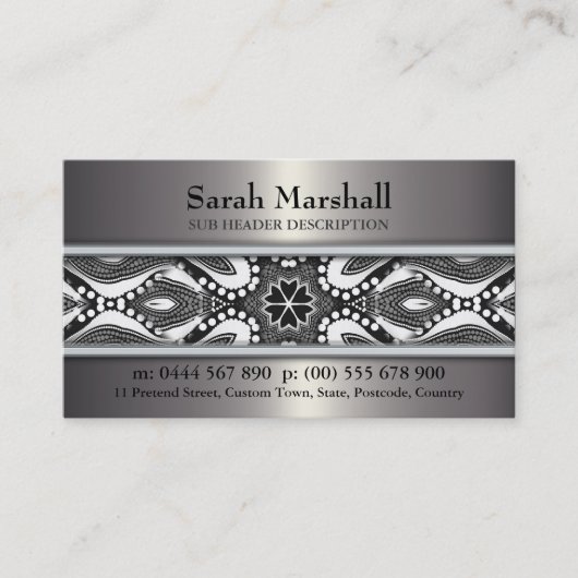 Tribal Black+White & Metallic mit Logo Business Ca Visitenkarte (Vorderseite)