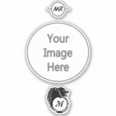 Tribal Black Wolf Head Silhouette Laurel Monogram Aufkleber (Vorderseite)